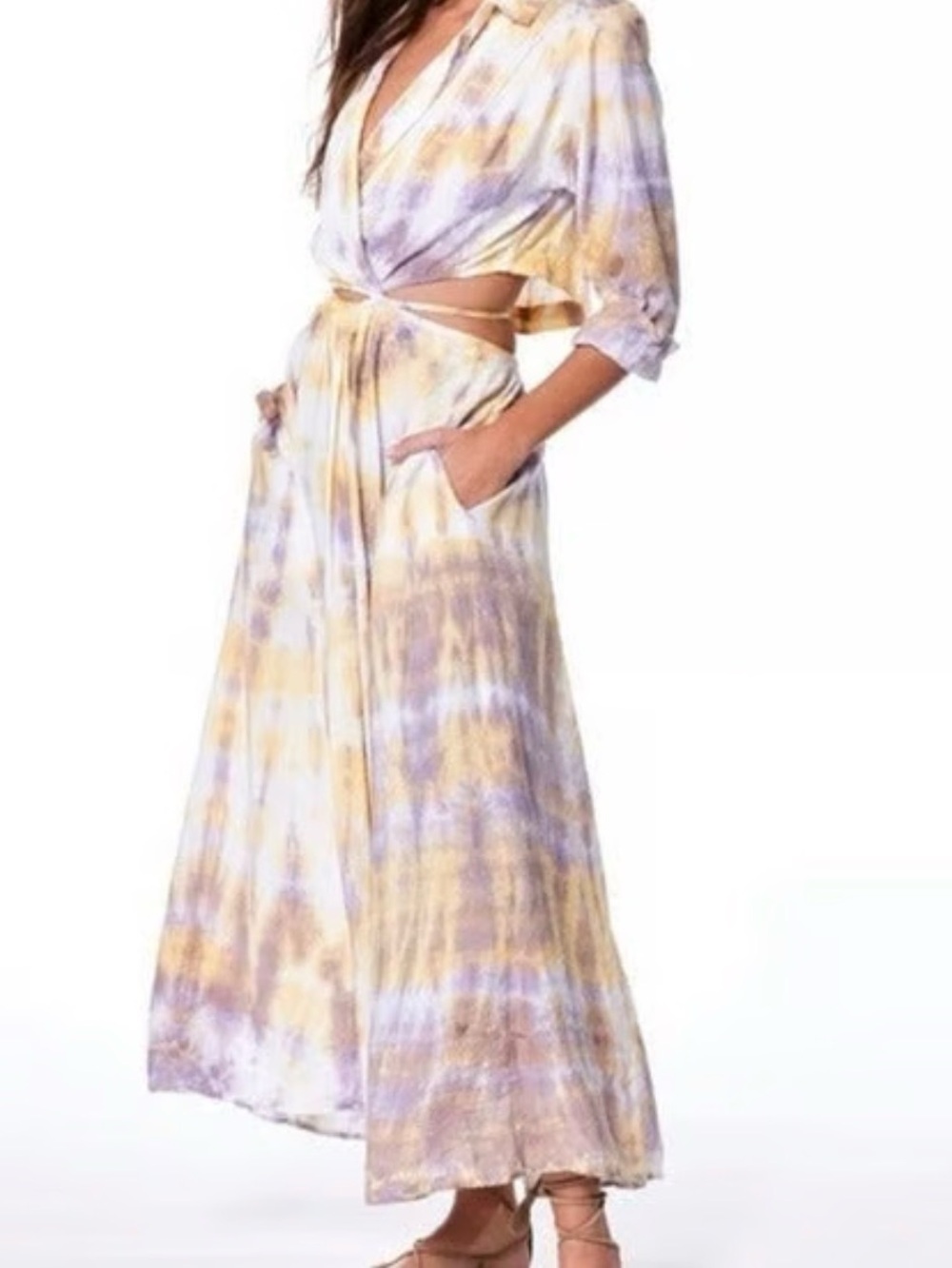 USED Young Fabulous & Broke Lavender and Yellow Tie-Detail Maxi Dress